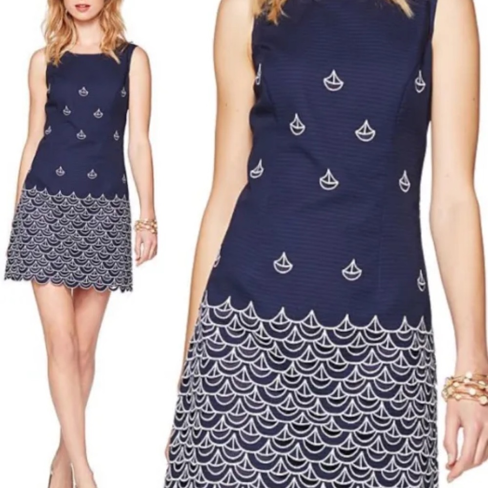 Lilly Pulitzer Clarita True Navy dress with sailboat embroidery.  Hard to Find!